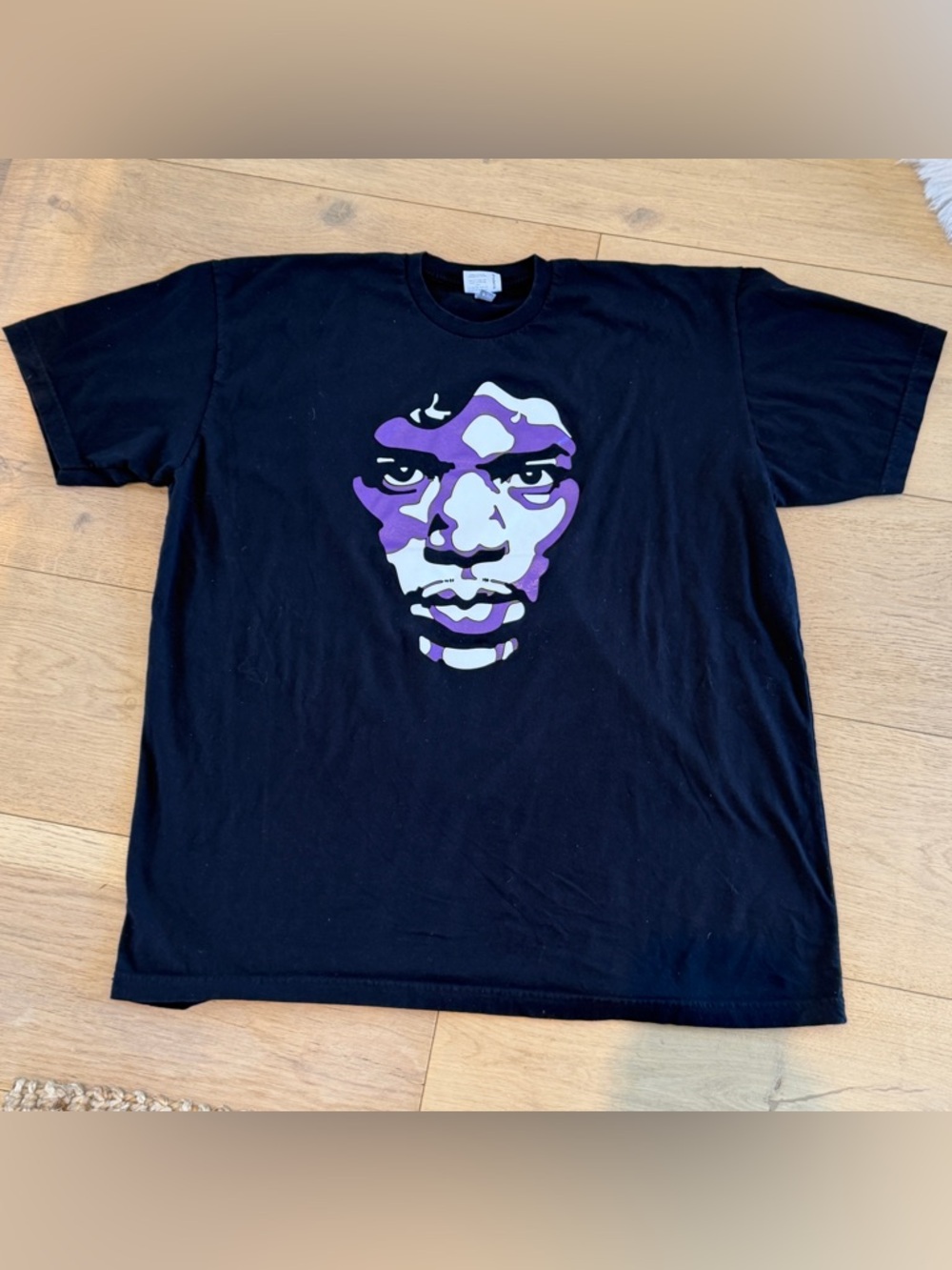Black Graphic Tee with Purple Face Artwork
